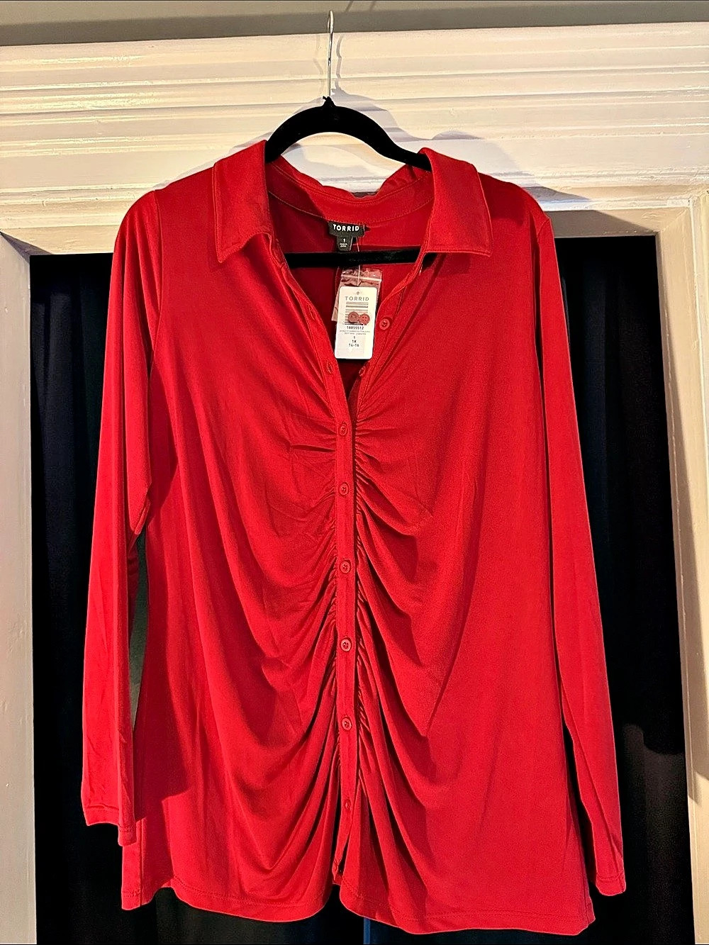 Torrid Red ITY Shirred Button Down Shirt Red Size 1X